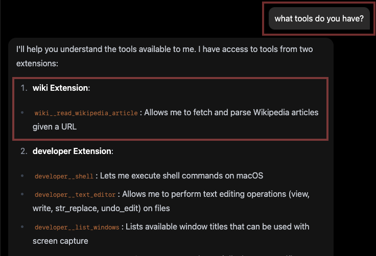 goose Chat - Ask about tools